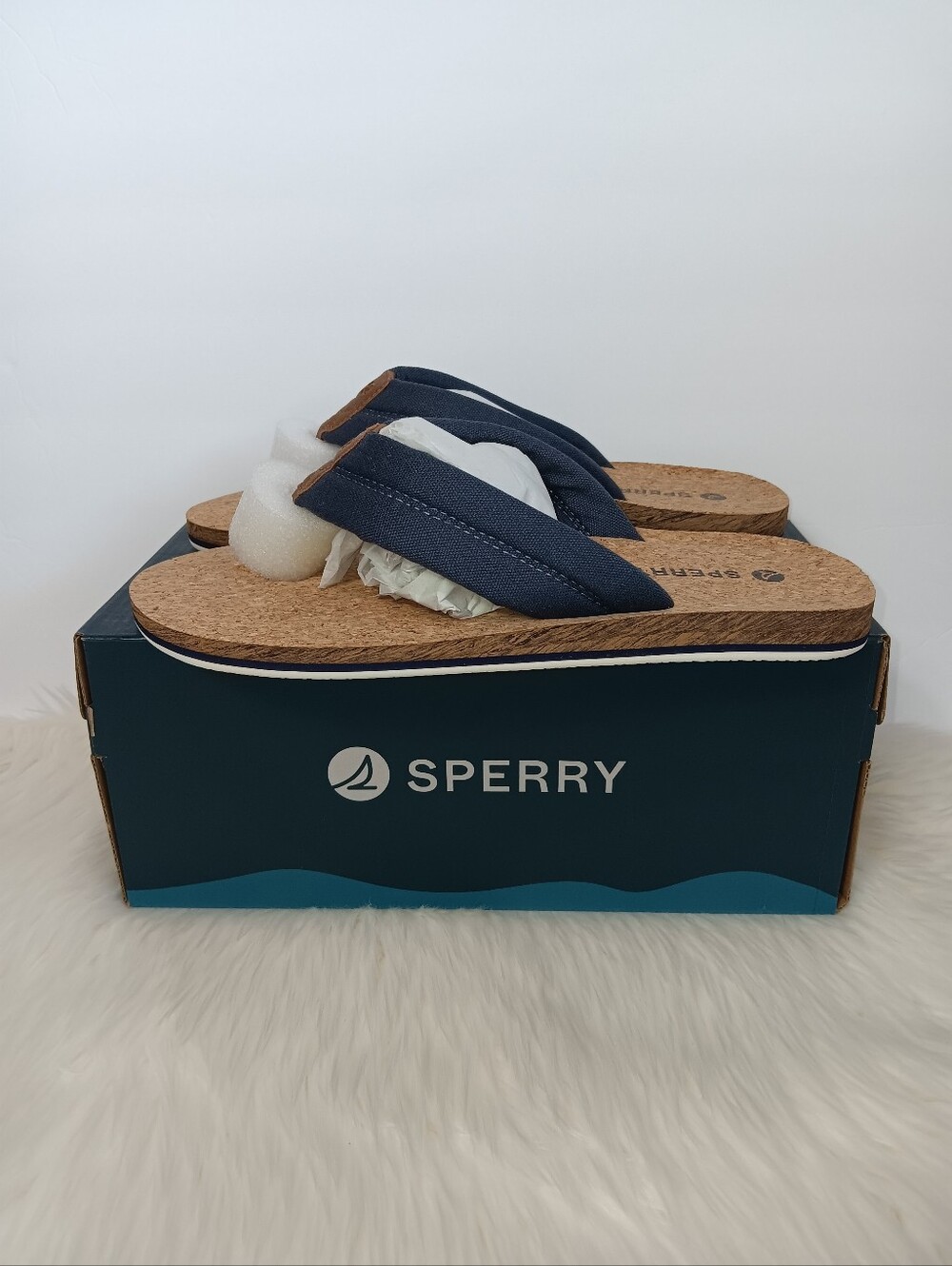 NIB New Sperry Men's Porto Flip-Flops Sandals Thongs Navy Blue Size 10